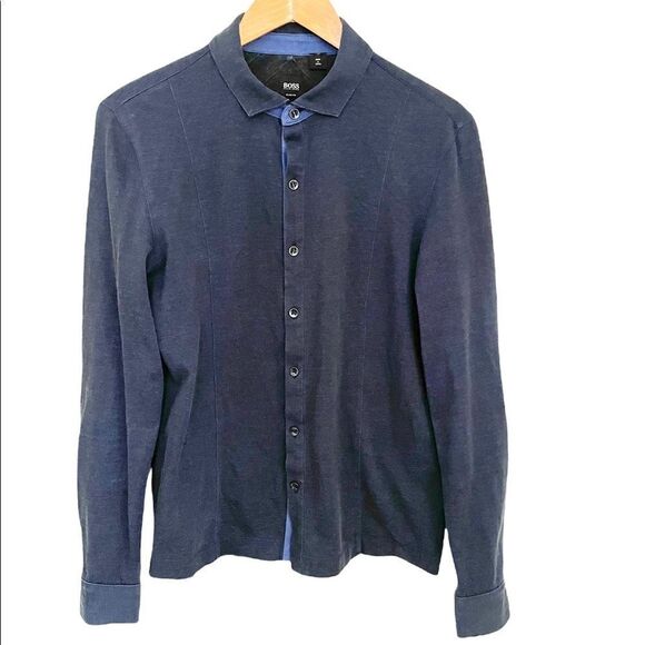 Hugo Boss, Boss Slim Fit Shirt, Jersey Stretch Denim/Navy Blue - Picture 1 of 9